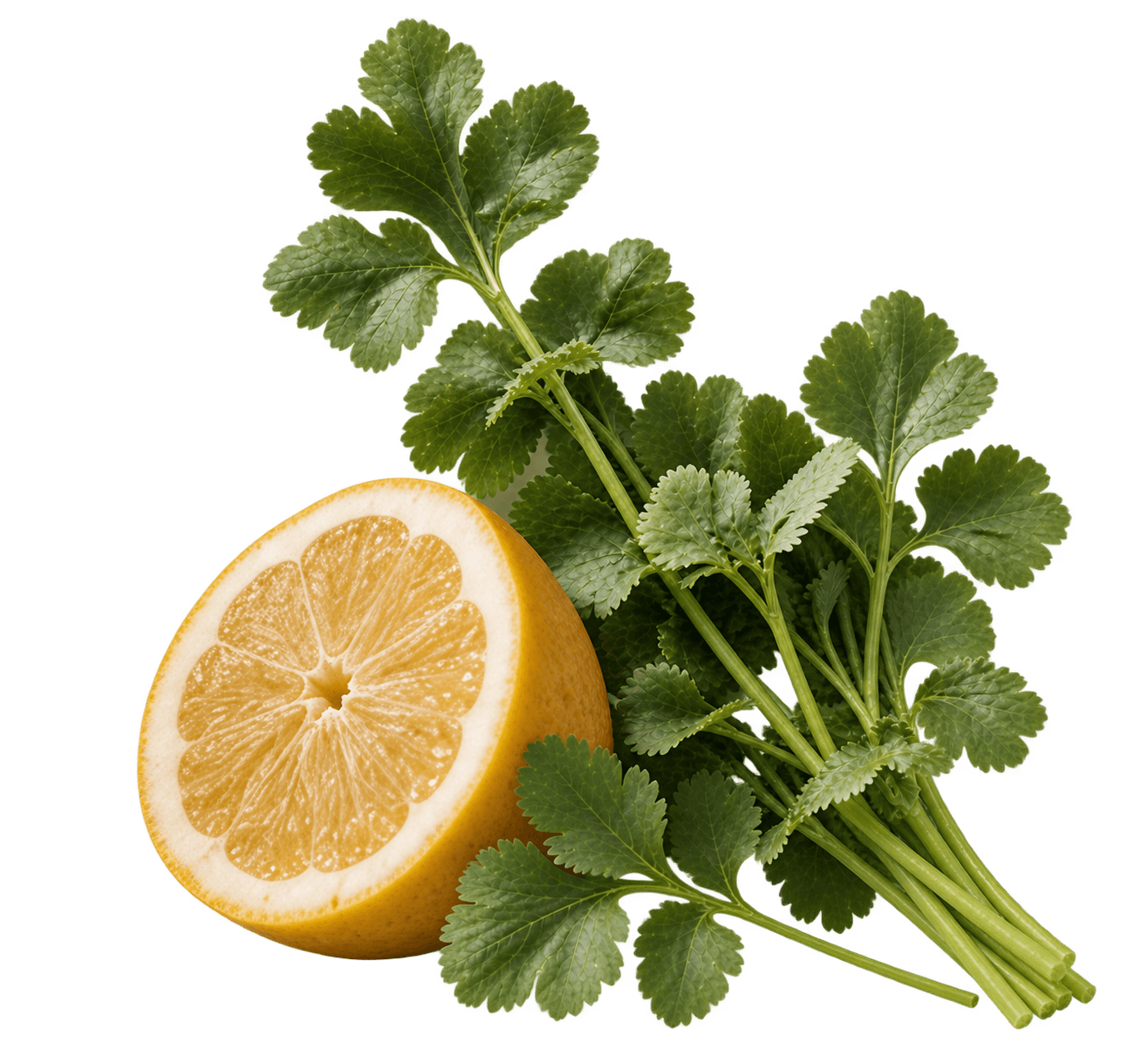 A halved lemon and a bunch of parsley