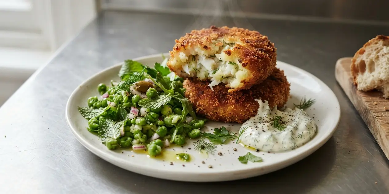 Zesty White Fish Cakes with Peas