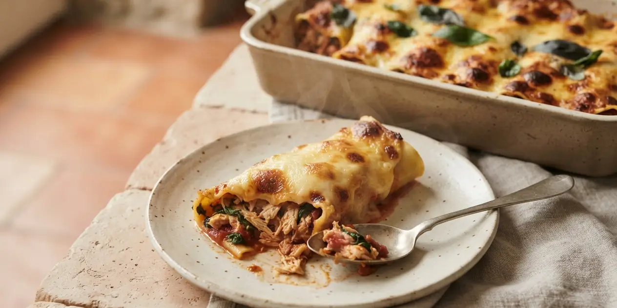 Cheesy Chicken & Spinach Pasta Tubes