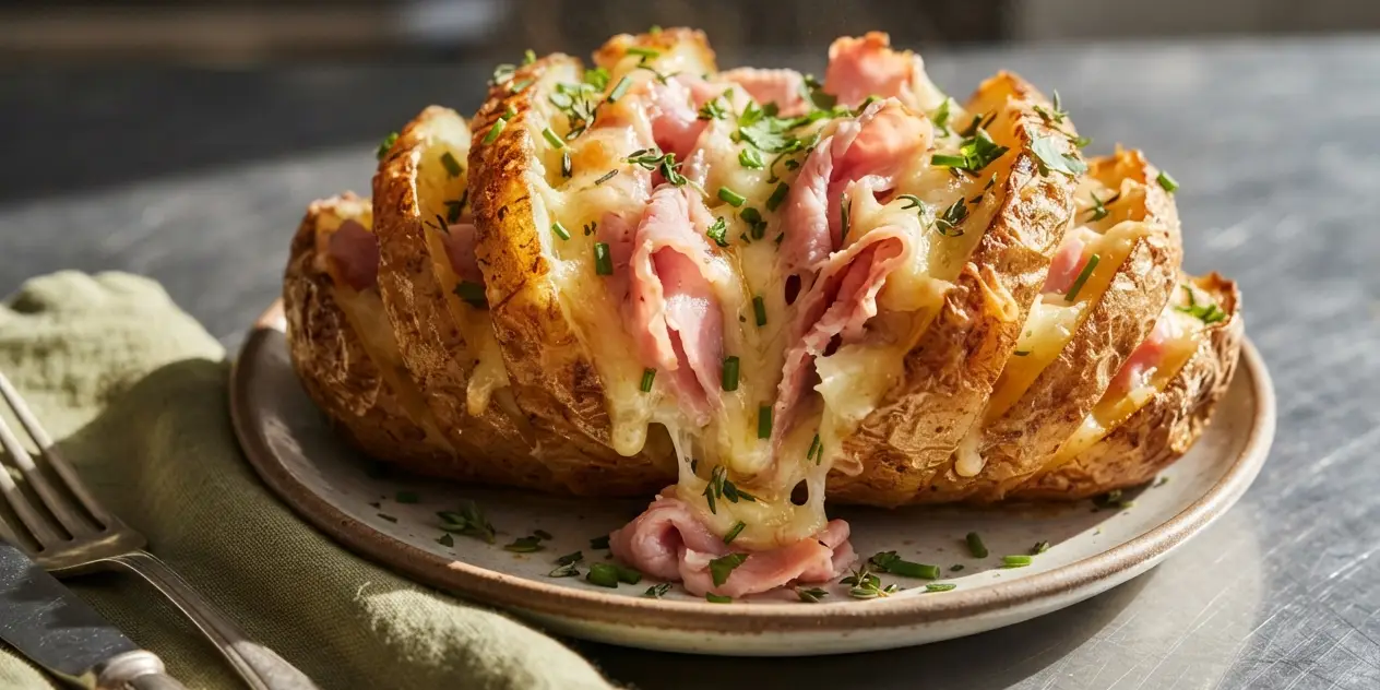 Ham and cheese stuffed baked potatoes