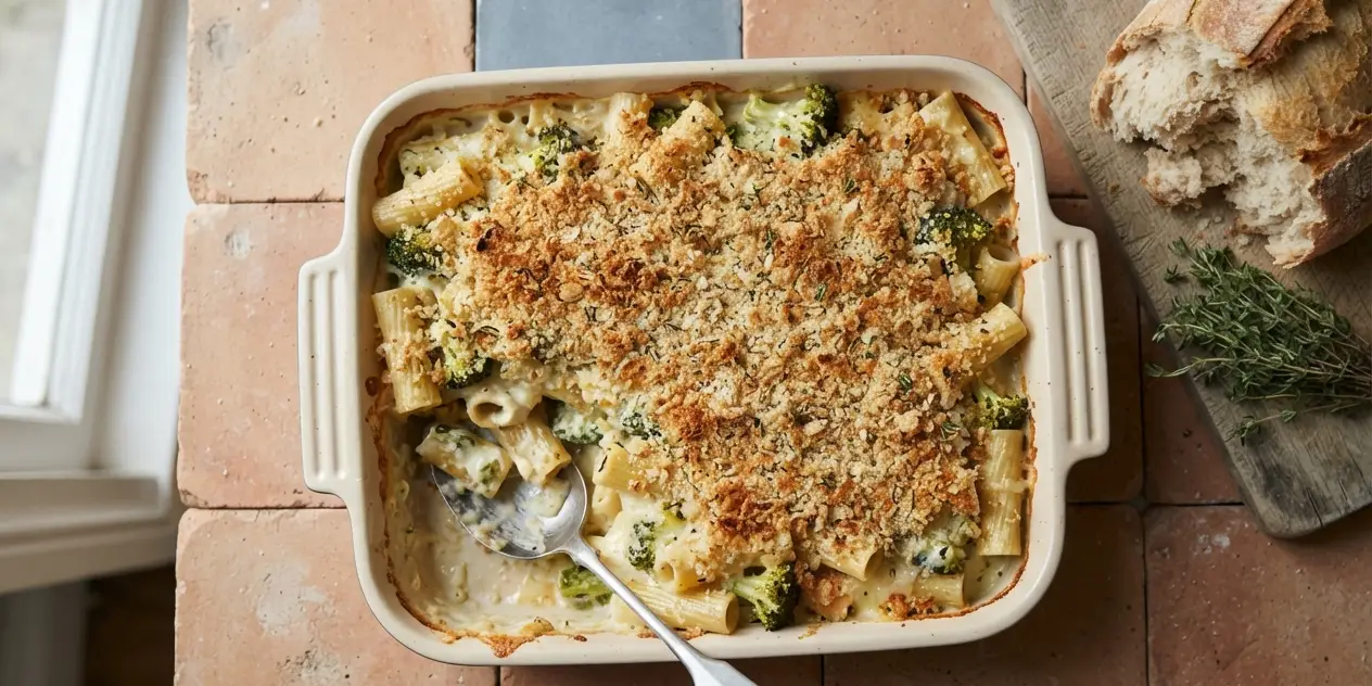 Broccoli Pasta Bake with Crispy Sourdough Crumbs