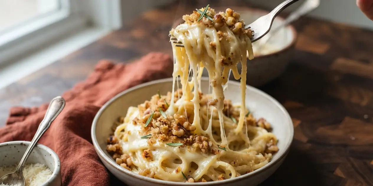 Oozy Cheesy Walnut Pasta