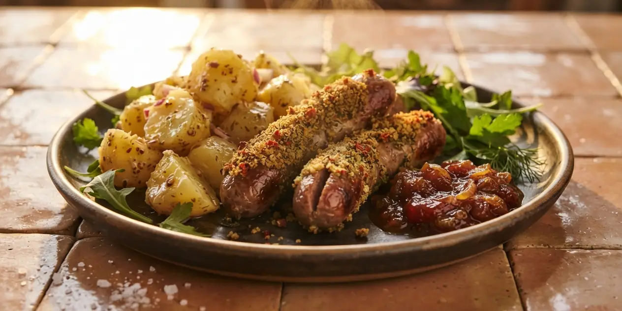 Herb-Crumbed Beef Sausages with Tomato Relish